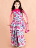 pspeaches Girls Floral Printed Angrakha Gotta Patti Kurti & Sharara With Dupatta