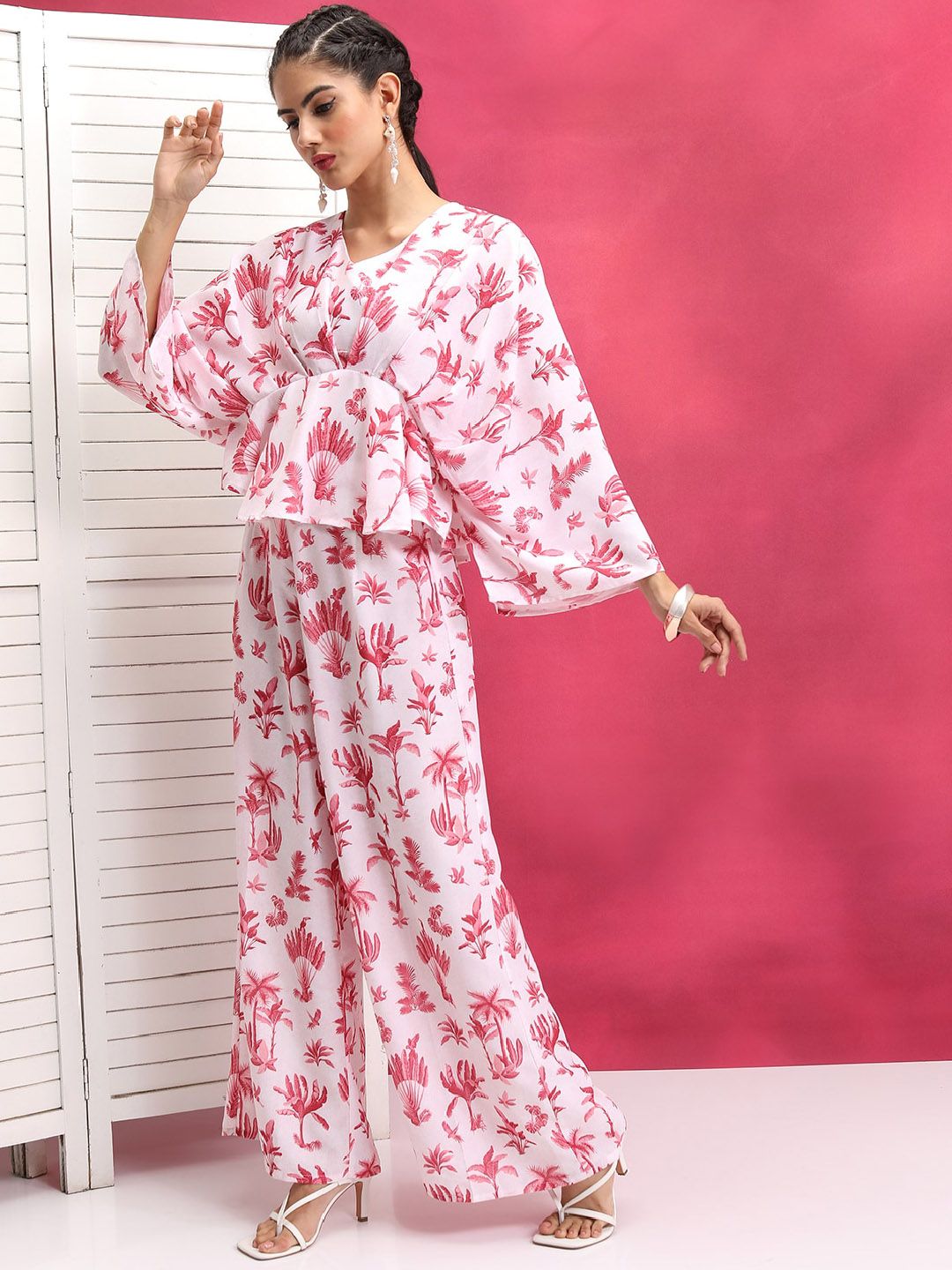 Vishudh Red & White Printed Pure Cotton Top With Trouser