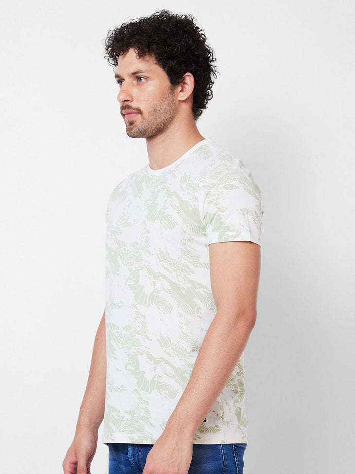 SPYKAR Abstract Printed Round Neck Cotton Slim Fit T-shirt