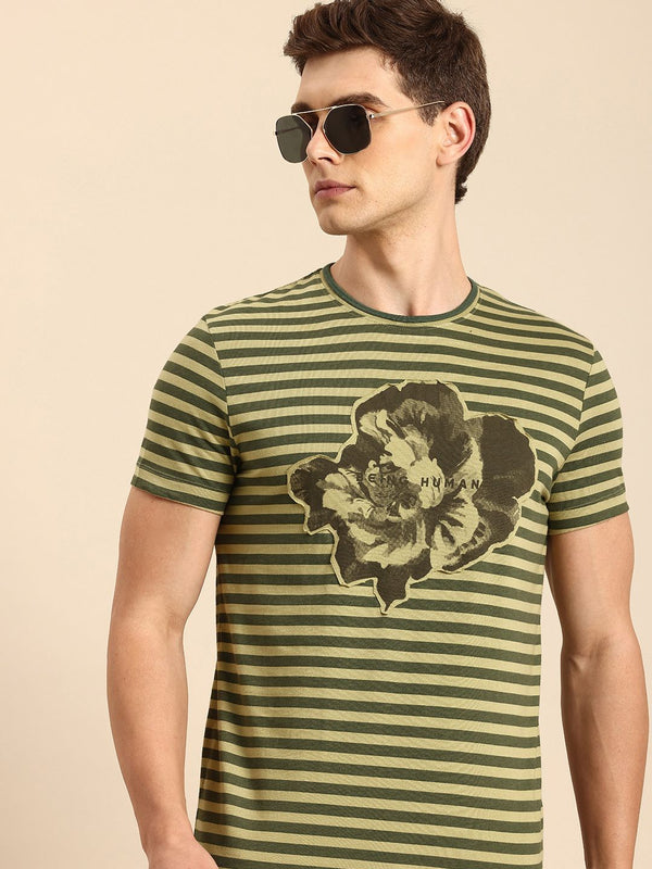 Being Human Pure Cotton Striped Applique T-shirt