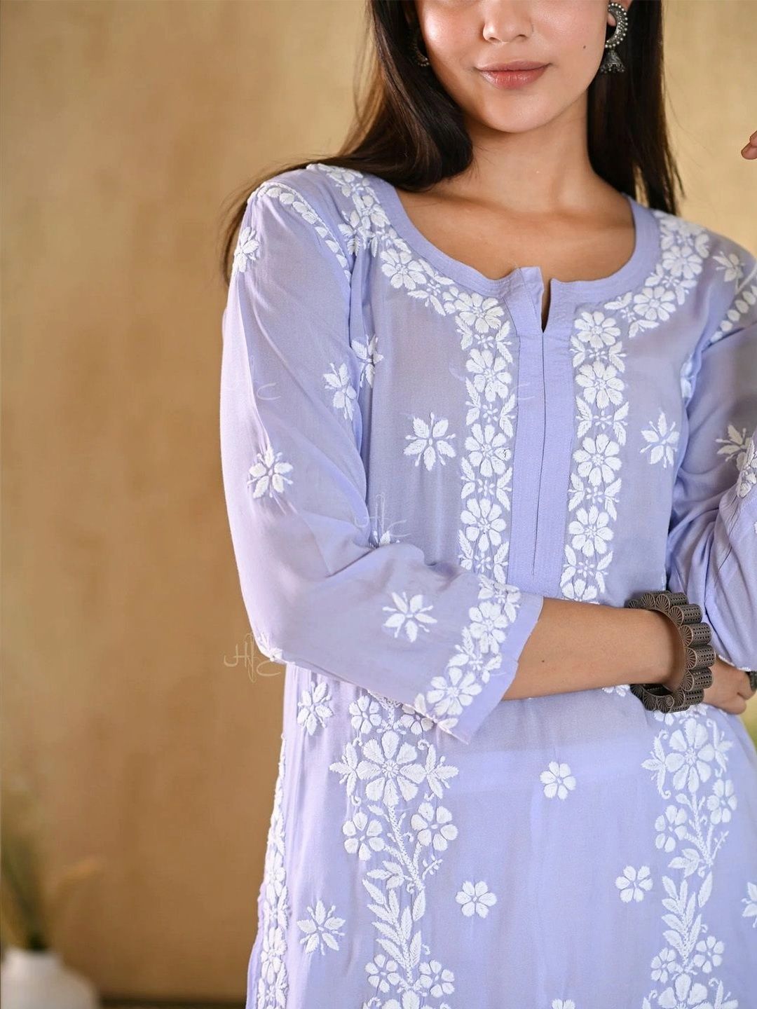 Rumah Wanita Chikankari Kurta Sulam Bunga