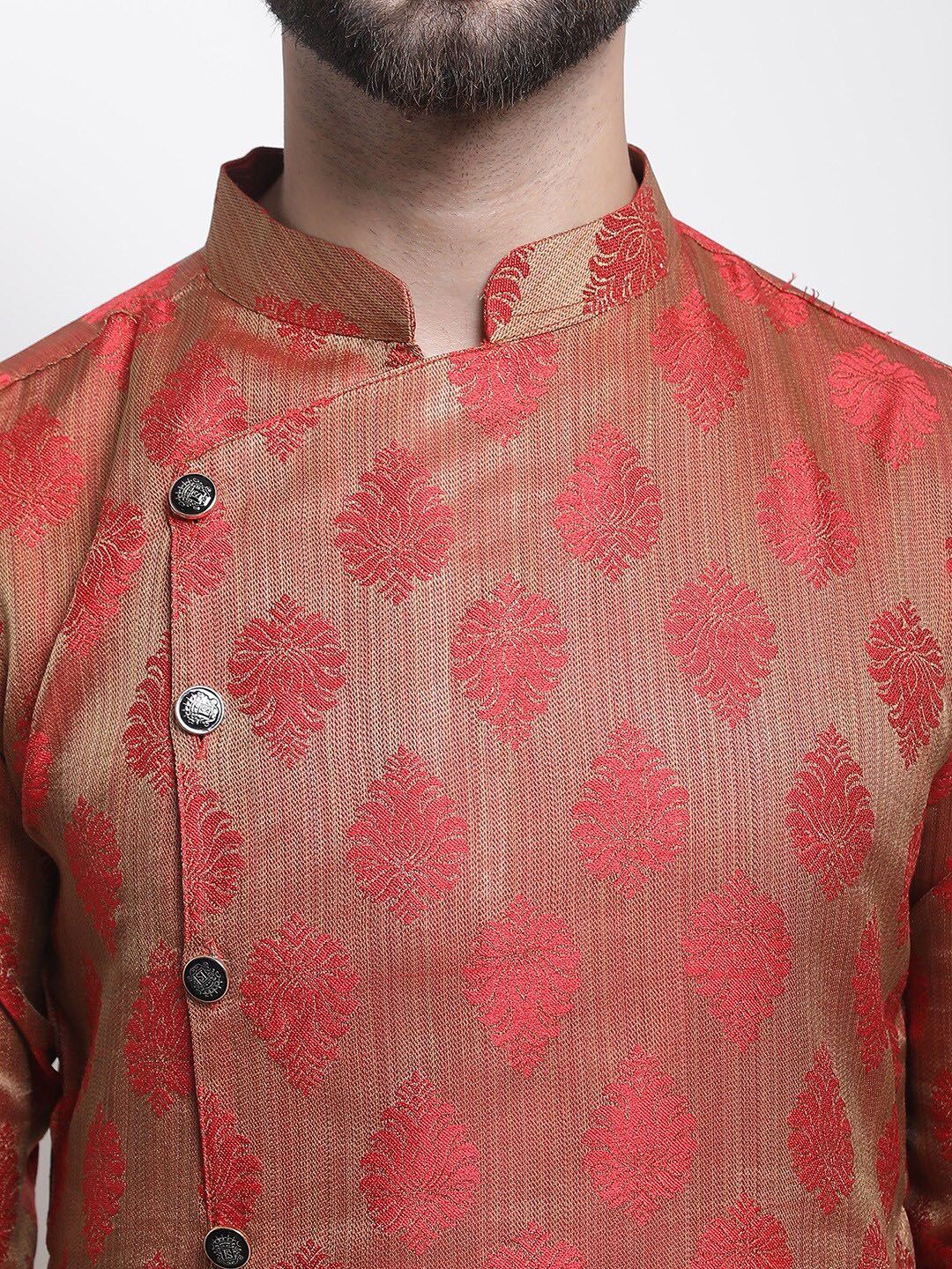 SOJANYA Mandarin Collar Ethnic Motif Thread Work Kurta