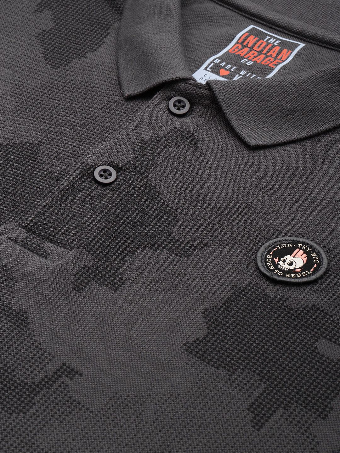 The Indian Garage Co Men Abstract Printed Polo Collar T-shirt