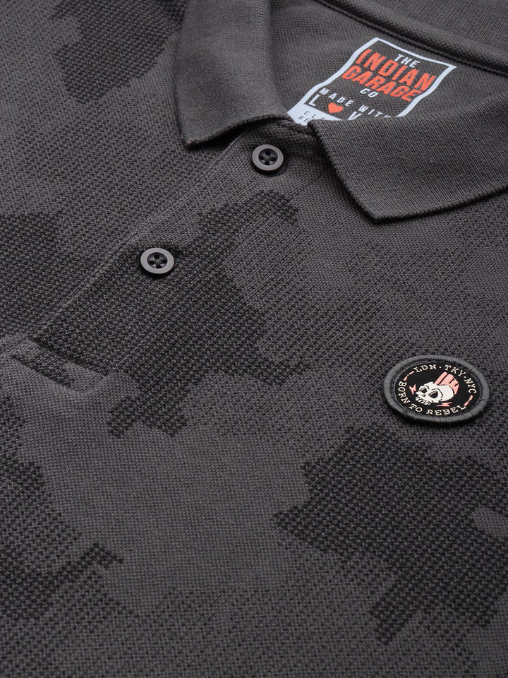 The Indian Garage Co Men Abstract Printed Polo Collar T-shirt