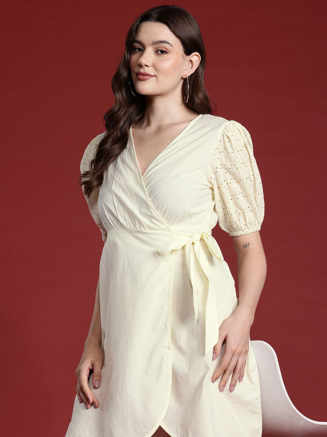 all about you Puff Sleeve Mini Wrap Dress