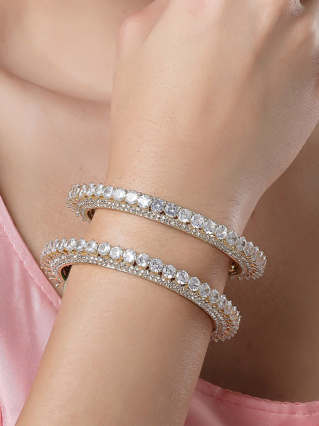 KARATCART Set Of 2 Gold-Plated AD  Bangle