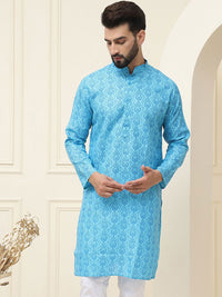 SOJANYA Motif Etnik Printed Band Collar Leher Lengan Panjang Kurta Kapas Tulen