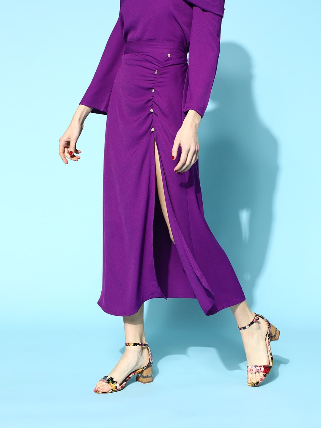 SASSAFRAS Women Charming Purple Solid Ruched Skirt