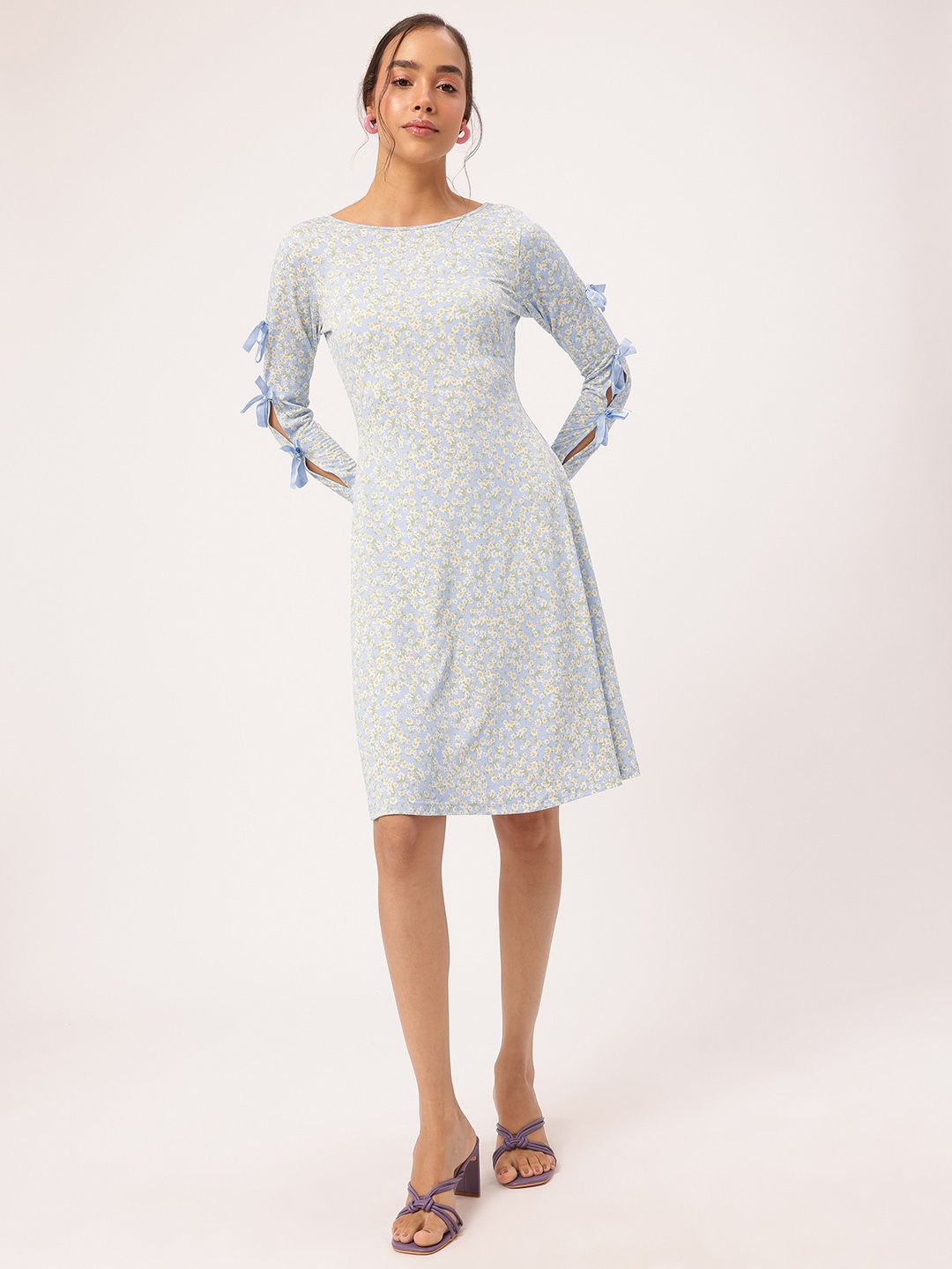 DressBerry Ditsy Florals Ribbon Trim A-Line Dress