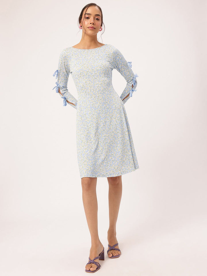 DressBerry Ditsy Florals Ribbon Trim A-Line Dress