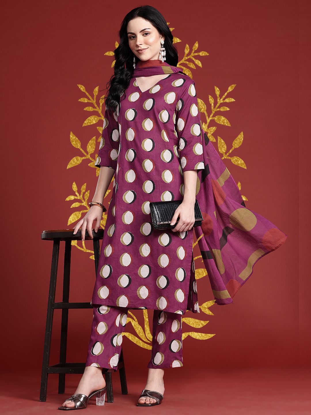 Anouk Geometric Printed Kurta with Trousers & With Dupatta