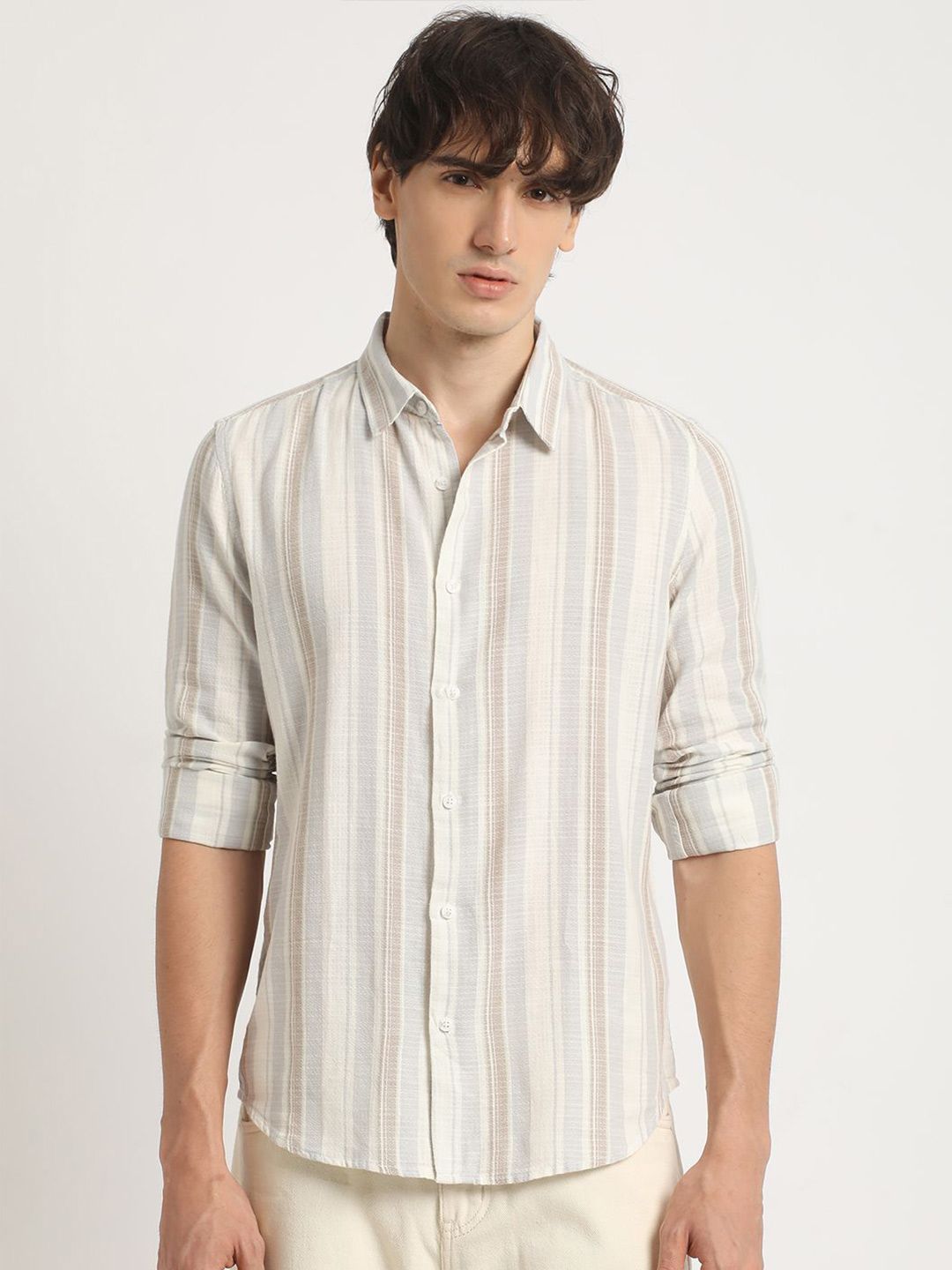 THE BEAR HOUSE Men's Striped Slim Fit Casual Shirt