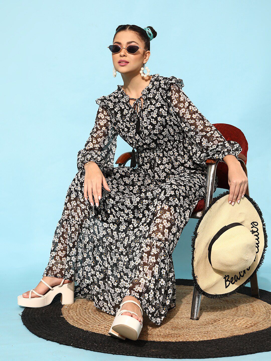 STREET 9 Women Classy Black Printed Dress