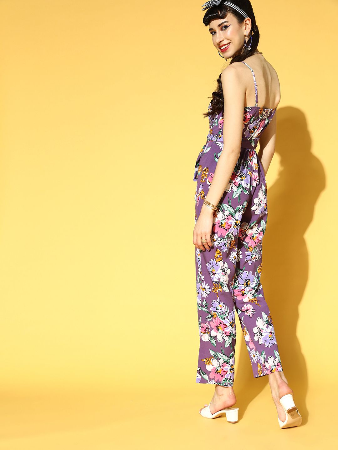 Berrylush Women Purple & Pink Floral Print Basic Jumpsuit