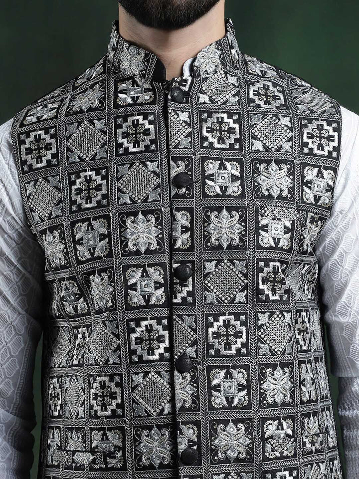 SOJANYA Jaket Tenun Nehru Lelaki Sulam