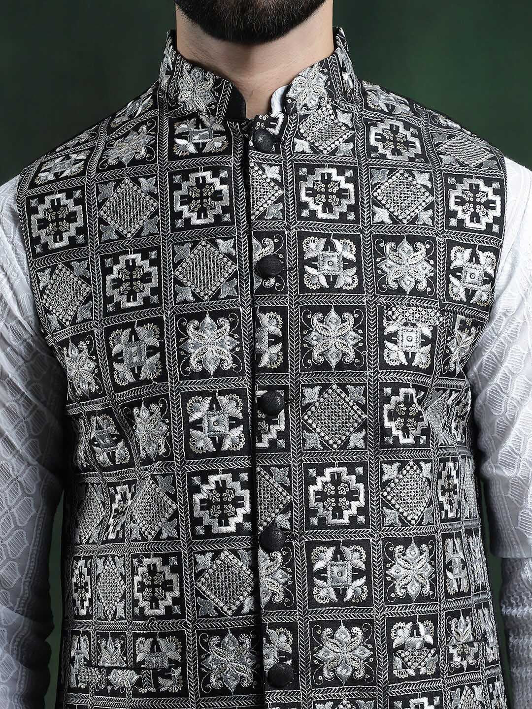 SOJANYA Jaket Tenun Nehru Lelaki Sulam