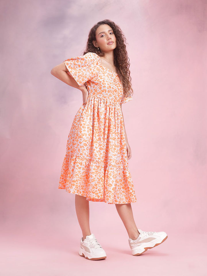 DressBerry Print Flared Sleeve A-Line Midi Dress