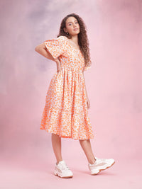DressBerry Print Flared Sleeve A-Line Midi Dress