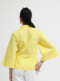 RAREISM Self Design Mandarin Collar Flared Sleeve Cotton Top