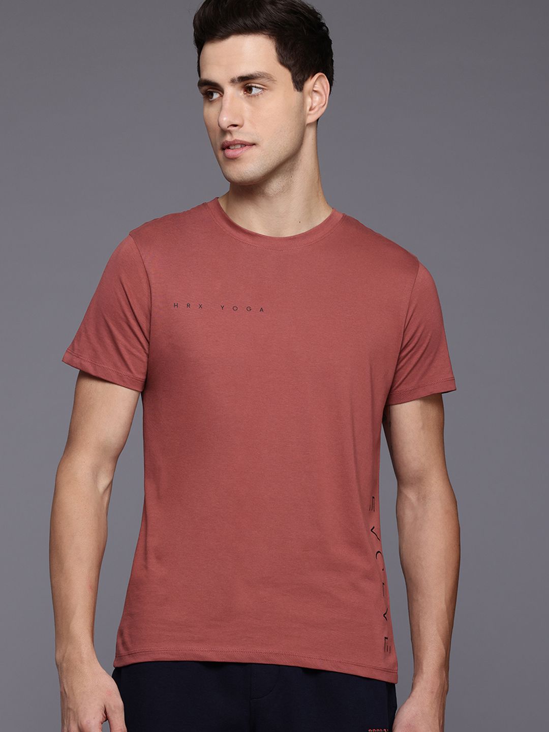 HRX by Hrithik Roshan Placement Typography Printed Pure Cotton Yoga T-shirt