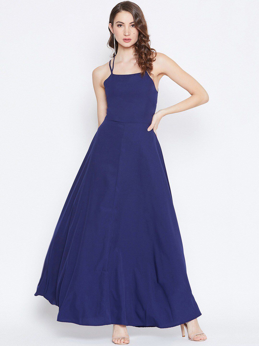 Berrylush Navy Blue Crepe Maxi Dress
