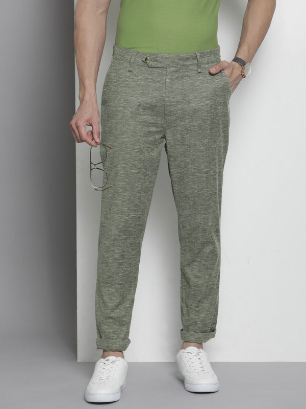 The Indian Garage Co Men Textured Slim Fit Chinos Trousers