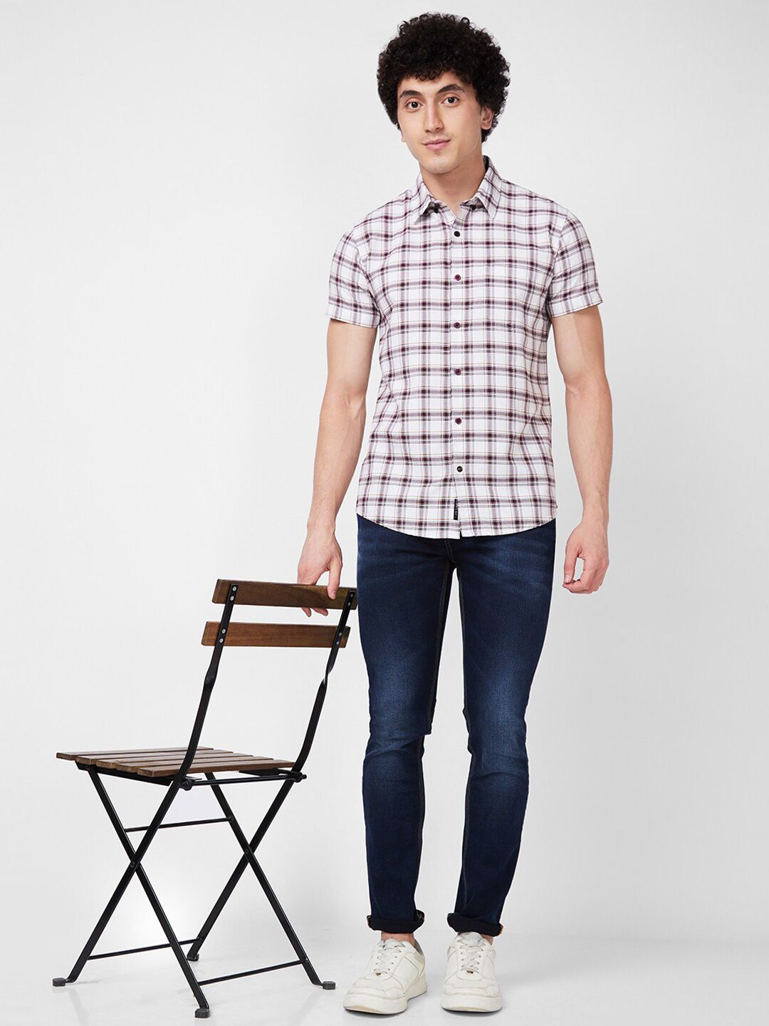 SPYKAR Short Sleeves Regular Fit Cotton Tartan Checks Opaque Checked Casual Shirt