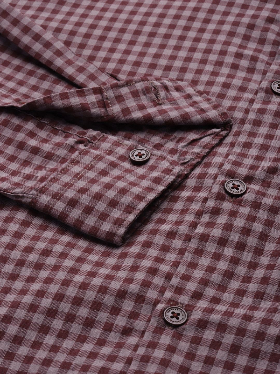 THE BEAR HOUSE Men Maroon & Pink Slim Fit Gingham Checked Cotton Shirt