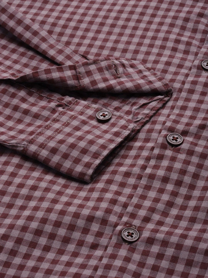 THE BEAR HOUSE Men Maroon & Pink Slim Fit Gingham Checked Cotton Shirt