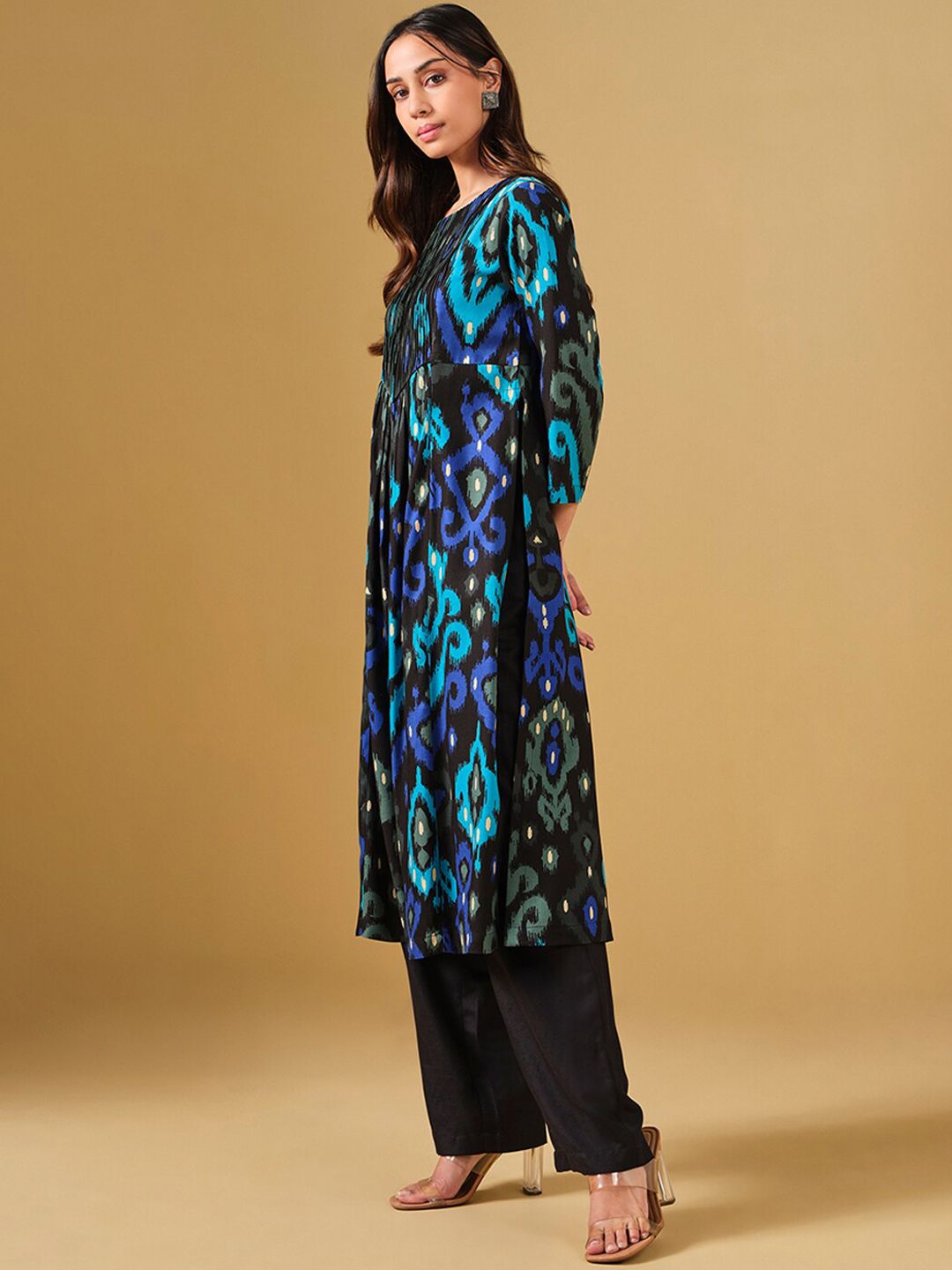 Global Desi Ethnic Motifs Printed Pleated A-Line Kurta