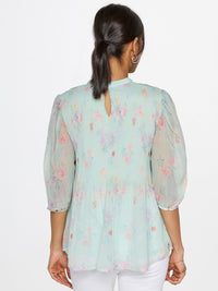 AND Floral Printed Round Neck Puff Sleeve Regular Top
