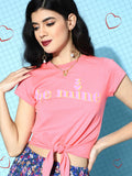 SASSAFRAS Women Pretty Pink Typography Talking Tee