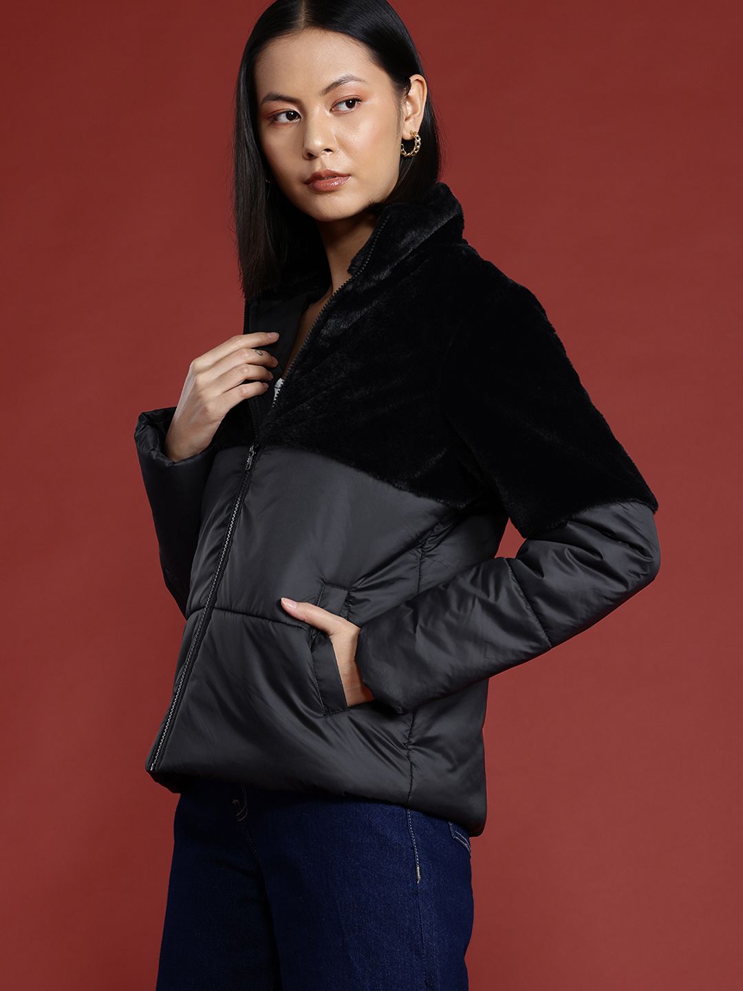 all about you Faux-Fur Detail Padded Jacket
