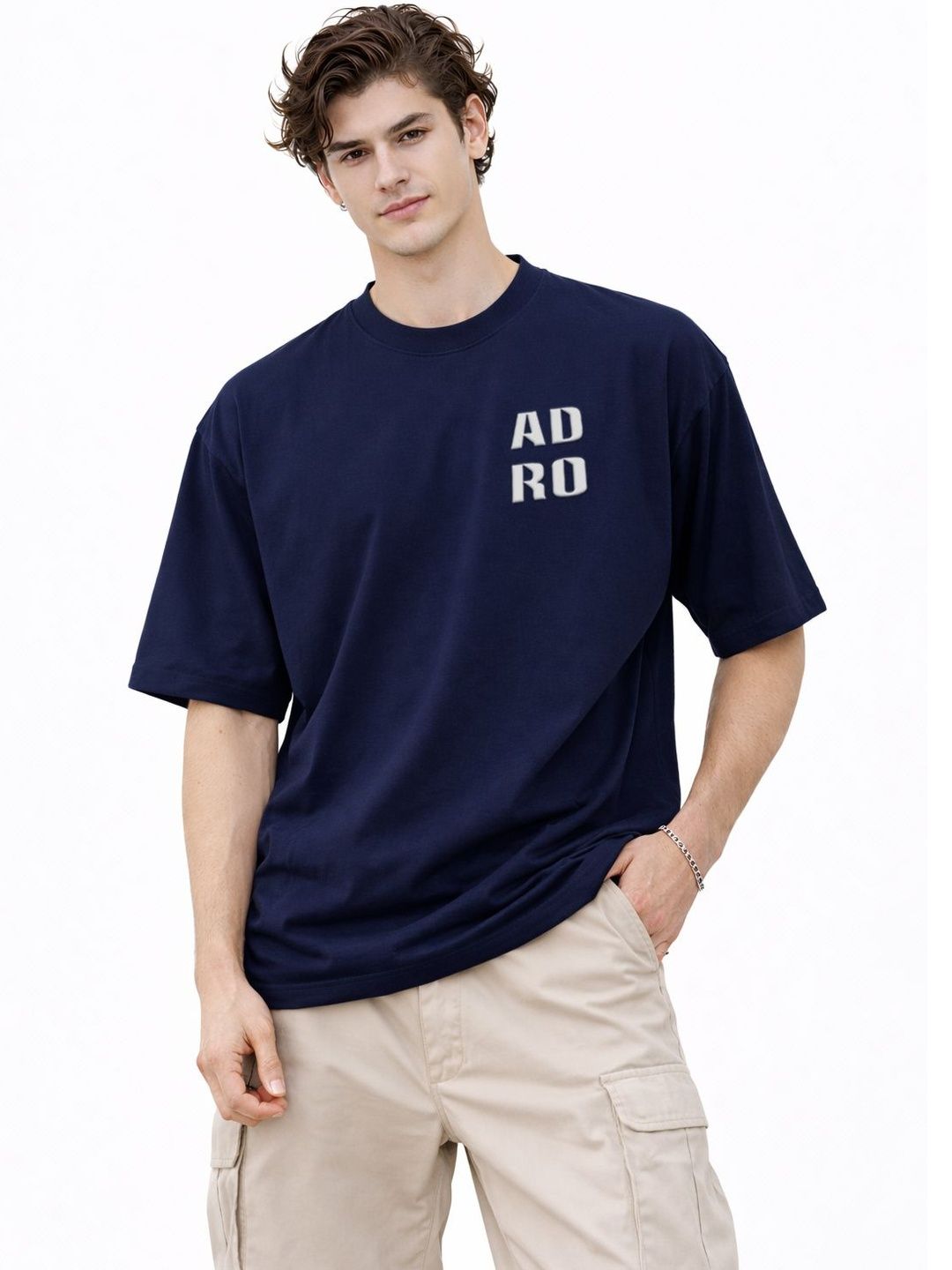 ADRO Graphic Printed Drop-Shoulder Sleeves Cotton T-shirt