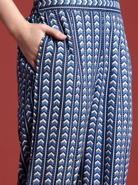 Anouk Floral Printed Band Collar Straight Kurta with Trousers & Dupatta