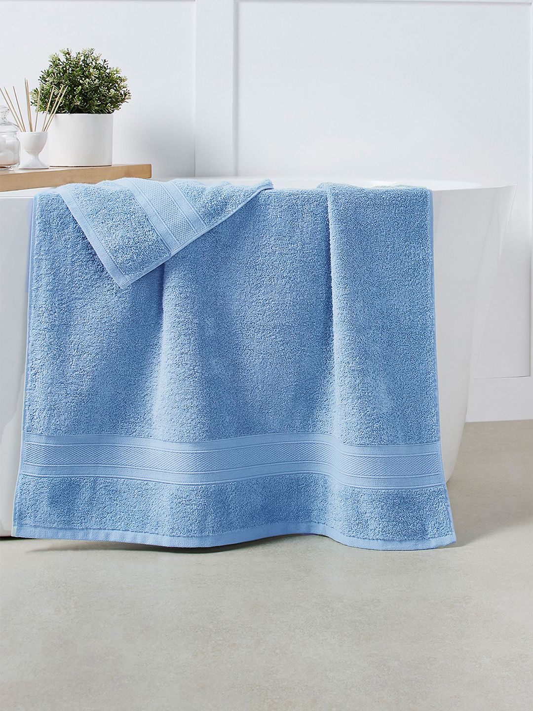 MYTRIDENT Blue Solid Pure Cotton 500 GSM Soft  Plush Bath Towel