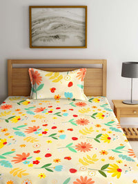 KLOTTHE Yellow & Blue Geometric 210 TC 2 Single Bedsheet with 2 Pillow Covers