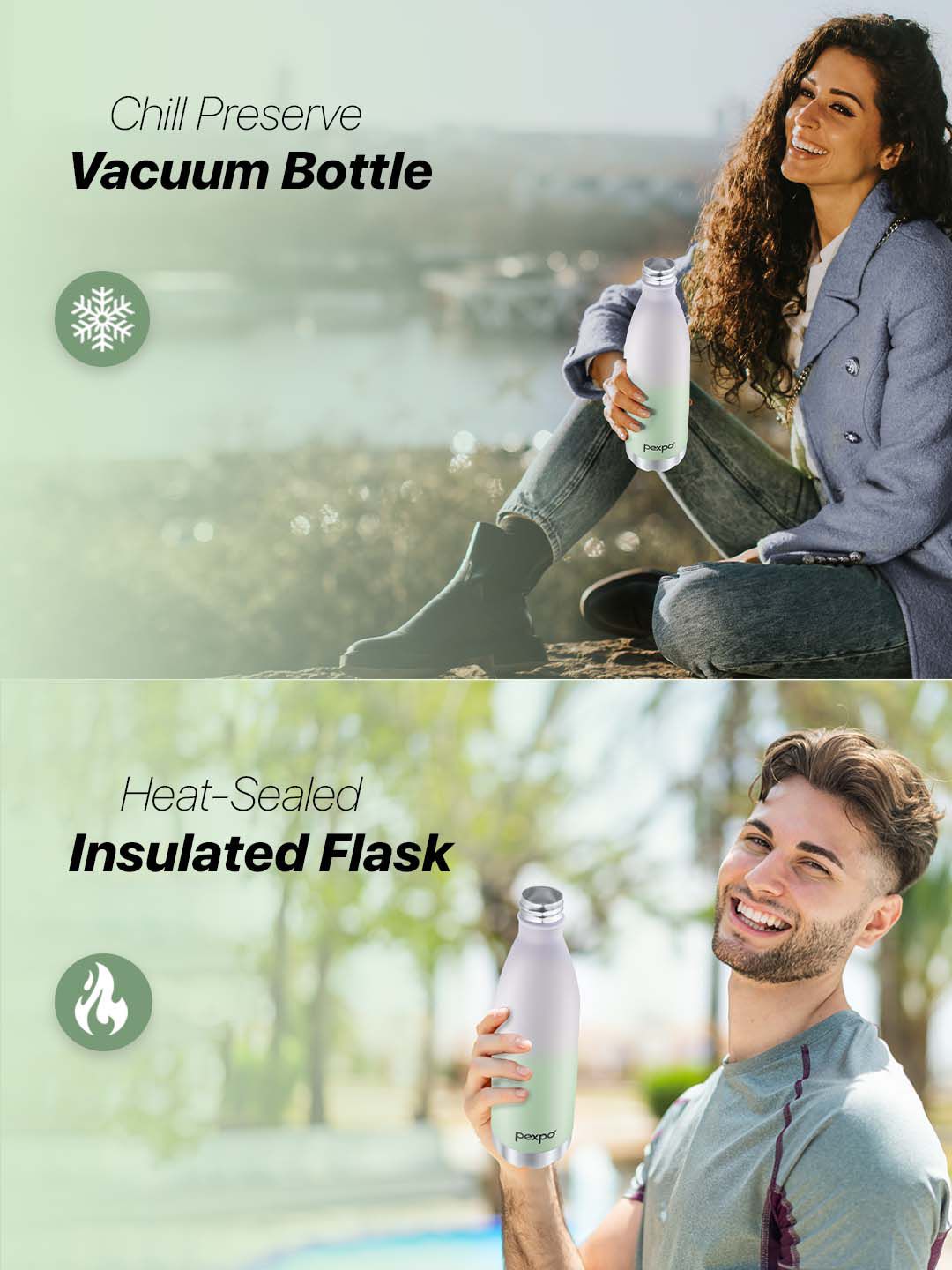 Pexpo ELECTRO ISI Certified Thermosteel 980ml 24 Hrs Hot & Cold Green&Purple Water Bottle
