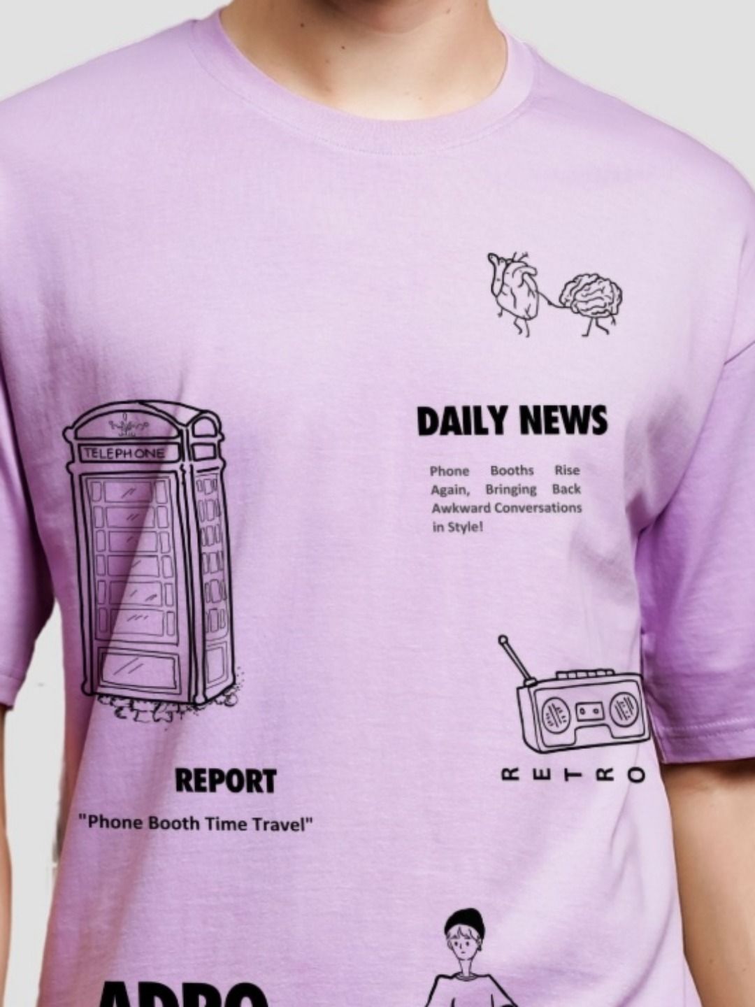 ADRO Lelaki Baju T-Shirt Bersaiz Besar Kapas Lengan Jatuh Bercetak Grafik