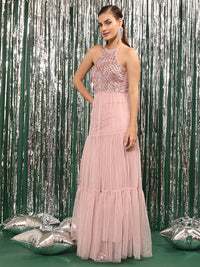 STREET 9 Embellished Halter Neck Flounce A-Line Maxi Dress