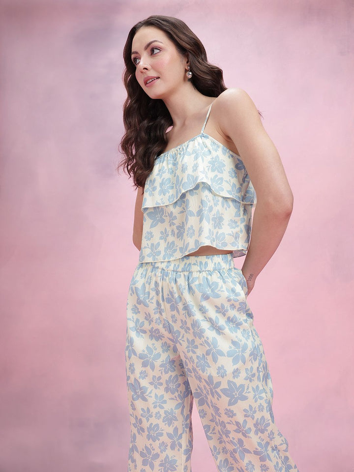 DressBerry Printed Ruffle Detail Sleeveless Top With Trousers Co-Ord Set