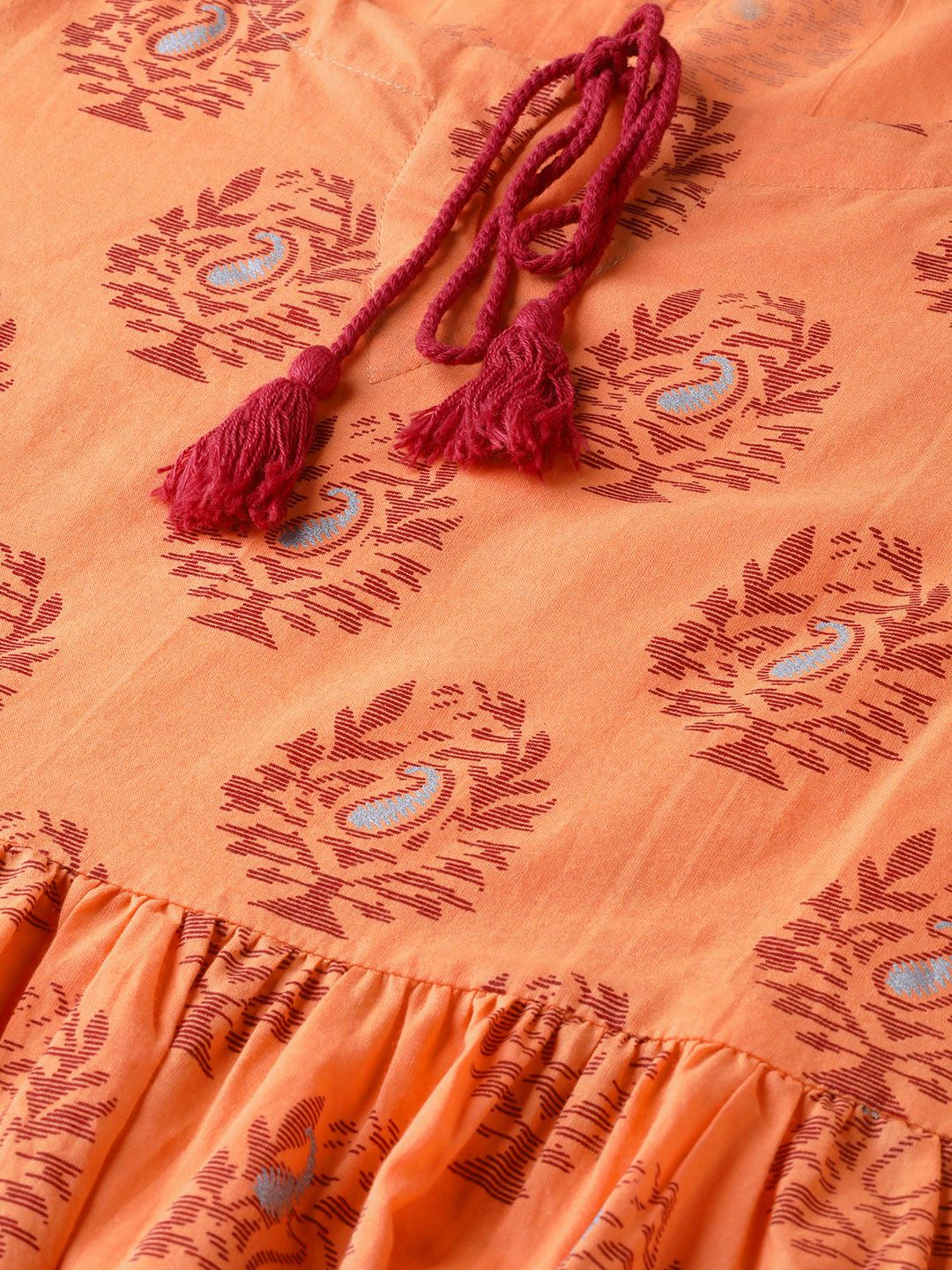 Gerua By Libas Women Orange  Maroon Printed Maxi Dress