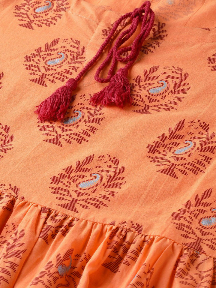 Gerua By Libas Women Orange  Maroon Printed Maxi Dress