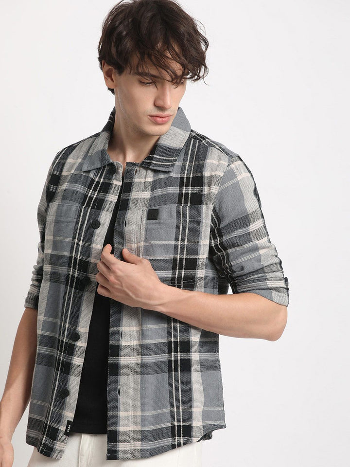 THE BEAR HOUSE Men Checked Regular Fit Cotton Shacket