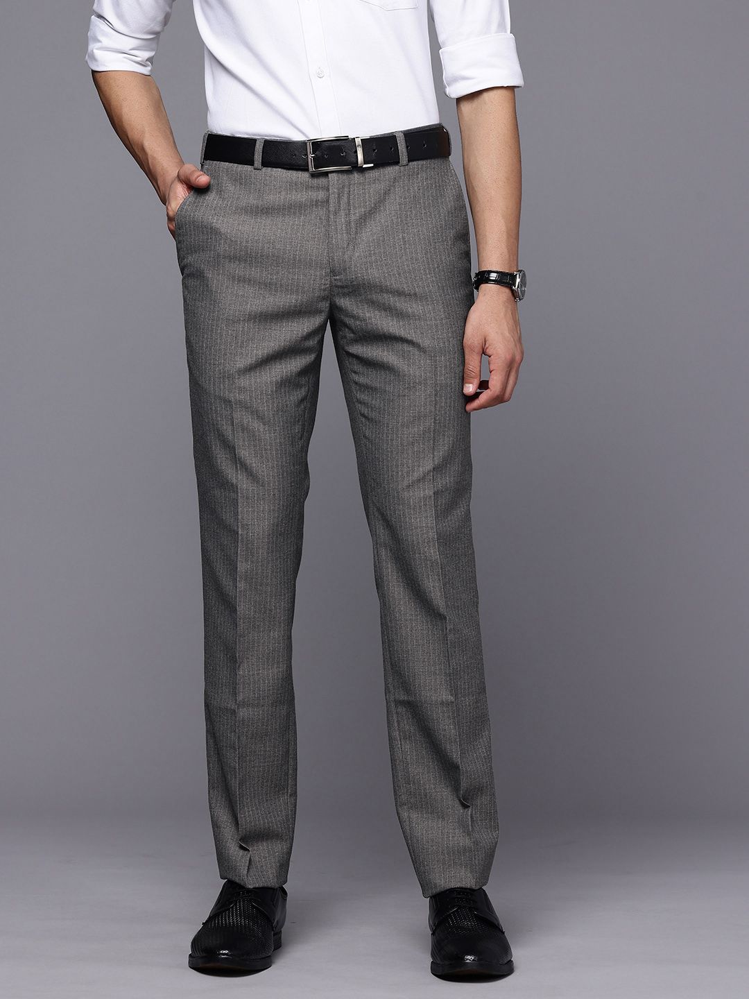 Raymond Men Striped Slim Fit Formal Trousers