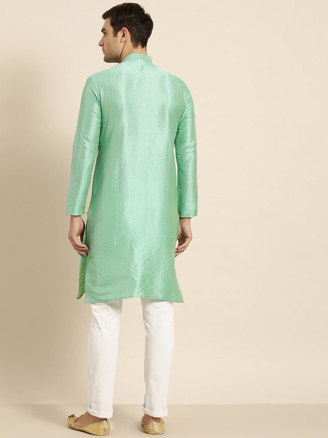 SOJANYA Lelaki Sea Green Woven Design Kurta Lurus