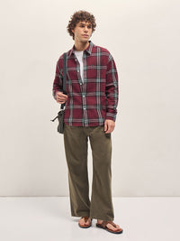 THE BEAR HOUSE Men Spread Collar Tartan Checked Cotton Relaxed Fit Casual Shirt