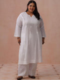 Rumah Motif Etnik Kapas Chikankari Kurta Panjang Betis Lurus