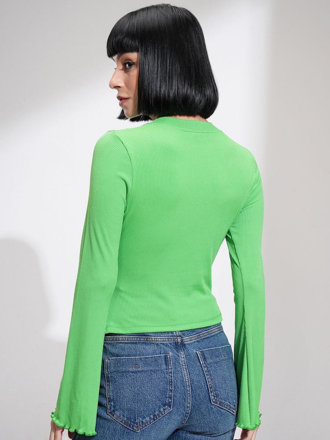Tokyo Talkies Women Ribbed Mock Neck Fitted Top