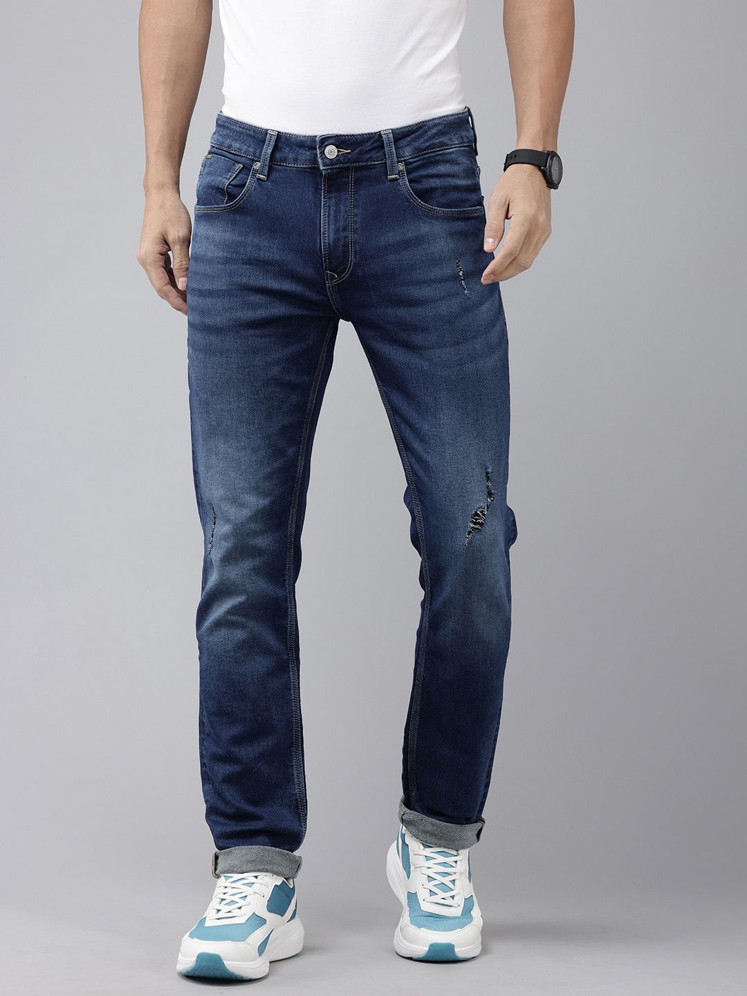 SPYKAR Men Ricardo Straight Fit Low Distress Light Fade Stretchable Jeans